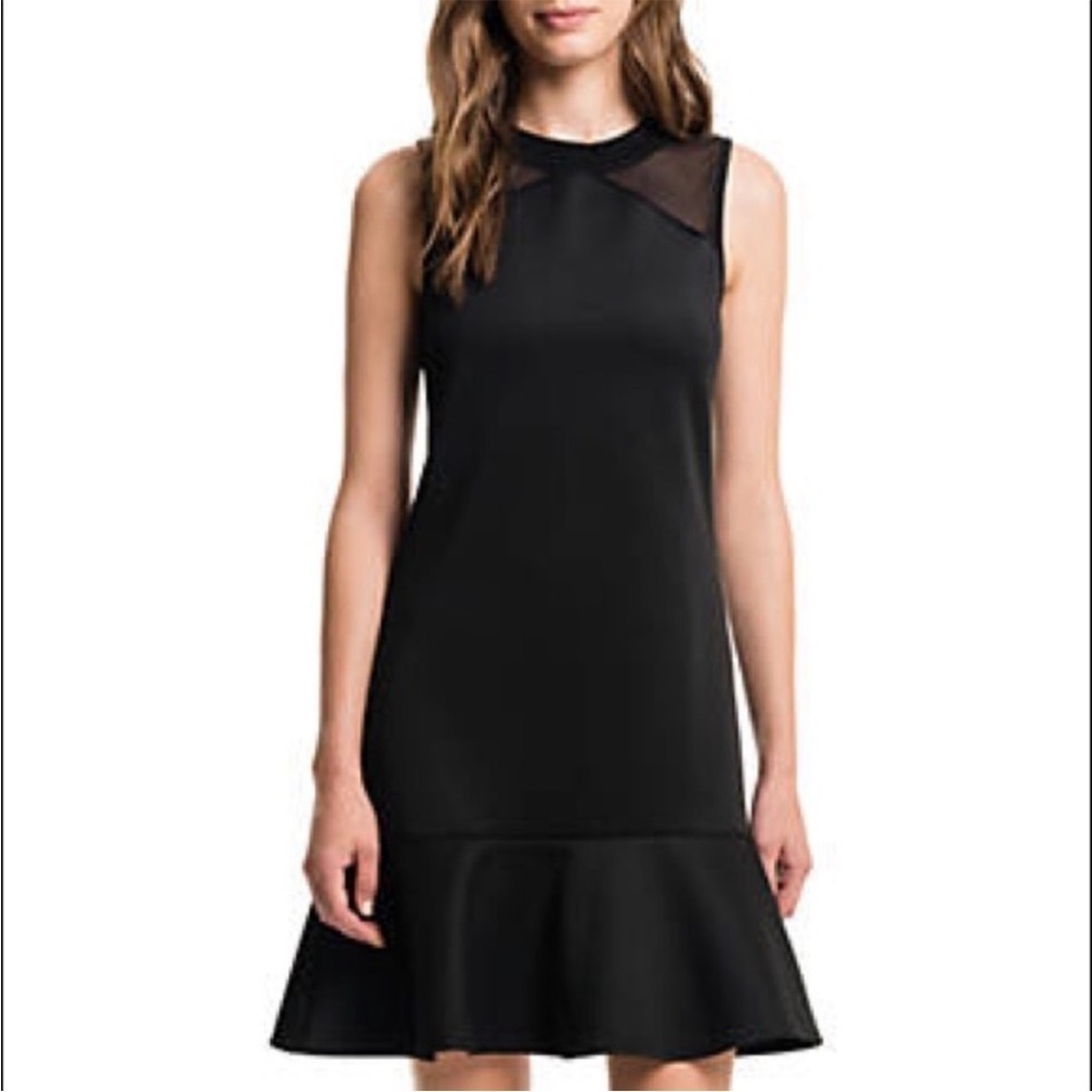 1. State Black Sleeveless LBD Cocktail Dress Flounce Ruffle Mesh Insert, size S